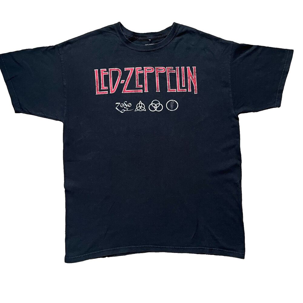 Led Zeppelin Graphic T-Shirt Men’s XL Black Four Symbols Rock Band Tee Mythgem